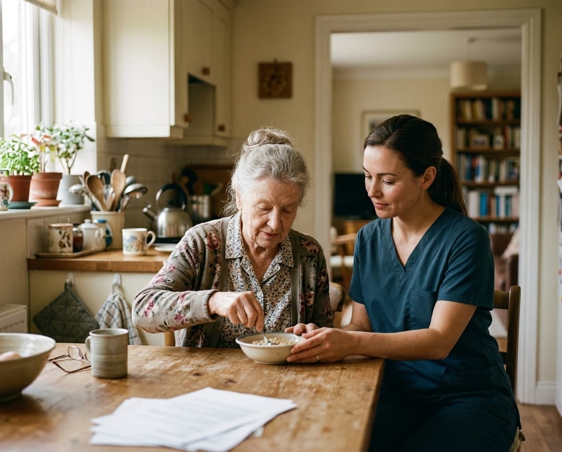 Caregiver assisting an older adult at home